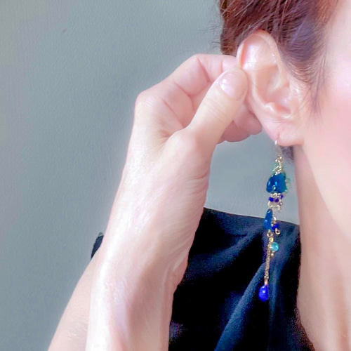 青 アパタイト ラピスラズリ 天然石 ピアス・イヤリング 14KGF