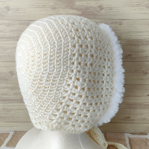 ボンネット 大人 ニットフード バブーシュカ ニット帽 紐付き 耳あて