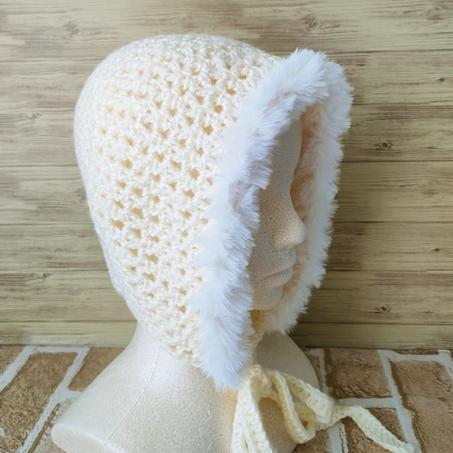 ボンネット 大人 ニットフード バブーシュカ ニット帽 紐付き 耳あて