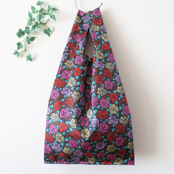 【送料無料】エコバッグＬサイズ・薔薇柄（ブラウン） 1枚目の画像