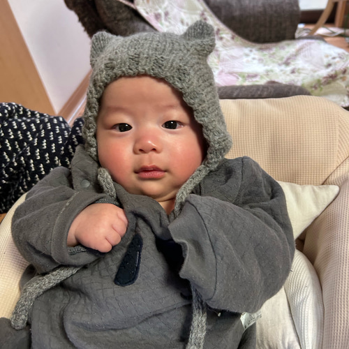 まる猫耳ボンネット キッズベビー帽子 ニット帽 帽子(ベビー・キッズ