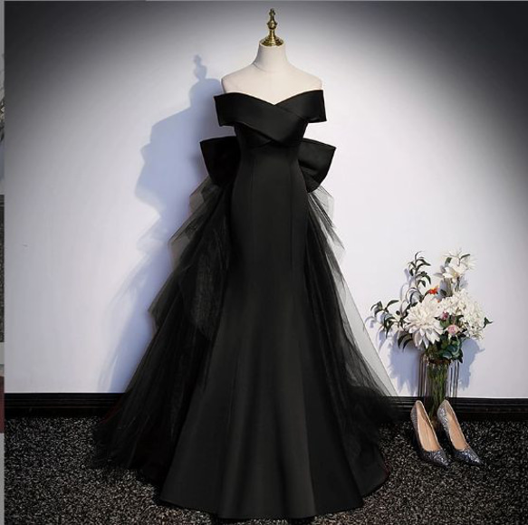 オフショルダーマーメイドドレス ブラック 結婚式前撮り