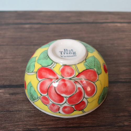 Vivid ボウル イエロー バッチャン焼き ベトナム食器 手描き 花柄 お椀