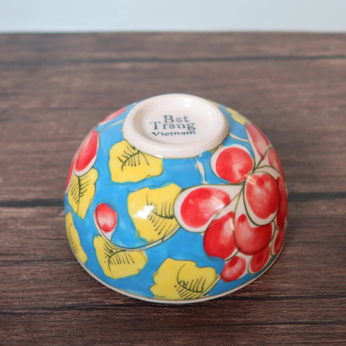 Vivid ボウル ブルー バッチャン焼き ベトナム食器 手描き 花柄 お椀