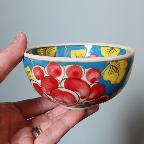 Vivid ボウル ブルー バッチャン焼き ベトナム食器 手描き 花柄 お椀