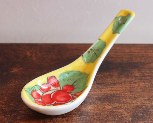 ichi　#キッチンセット　ベトナム食器 Vivid レンゲ イエロー バッチャン焼き ベトナム食器 手描き 花柄