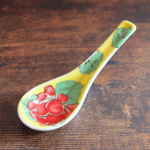 Vivid レンゲ イエロー バッチャン焼き ベトナム食器 手描き 花柄