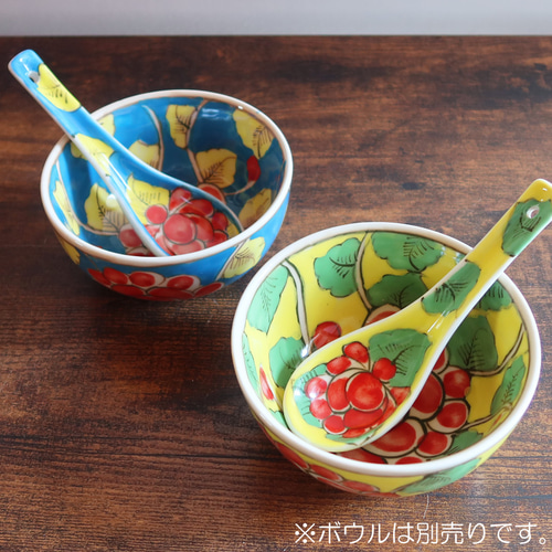 Vivid レンゲ ブルー バッチャン焼き ベトナム食器 手描き 花柄