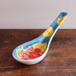 Vivid レンゲ ブルー バッチャン焼き ベトナム食器 手描き 花柄