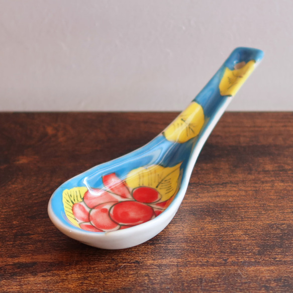 Vivid レンゲ ブルー バッチャン焼き ベトナム食器 手描き 花柄