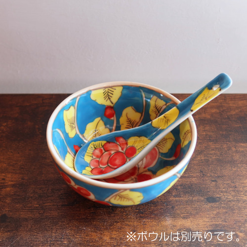 Vivid レンゲ ブルー バッチャン焼き ベトナム食器 手描き 花柄