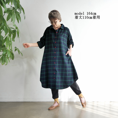 着丈3展開＊大人カジュアル＊タータンチェック柄＊丸襟＊裾ラウンド