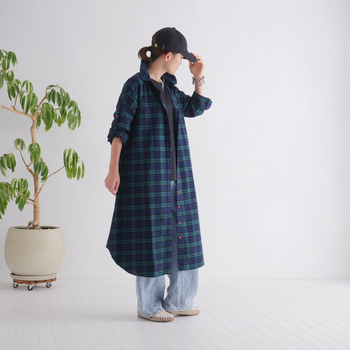着丈3展開＊大人カジュアル＊タータンチェック柄＊丸襟＊裾ラウンド