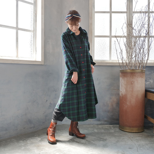 着丈3展開＊大人カジュアル＊タータンチェック柄＊丸襟＊裾ラウンド