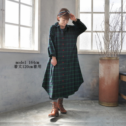 着丈3展開＊大人カジュアル＊タータンチェック柄＊丸襟＊裾ラウンド