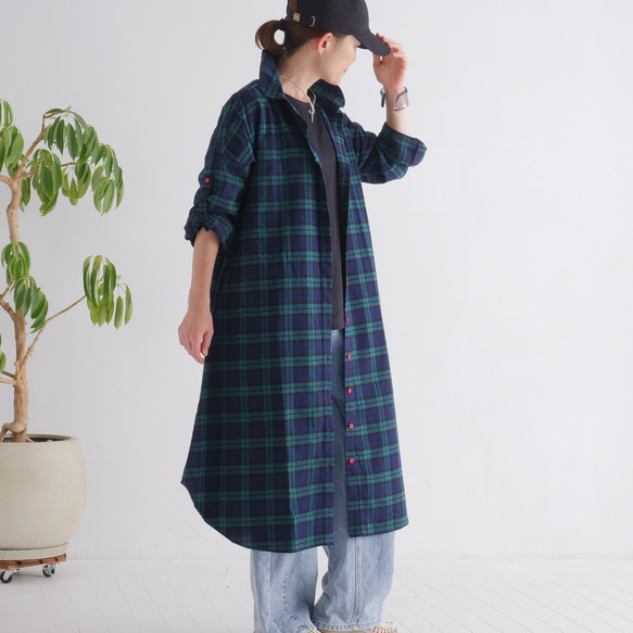 着丈3展開＊大人カジュアル＊タータンチェック柄＊丸襟＊裾ラウンド