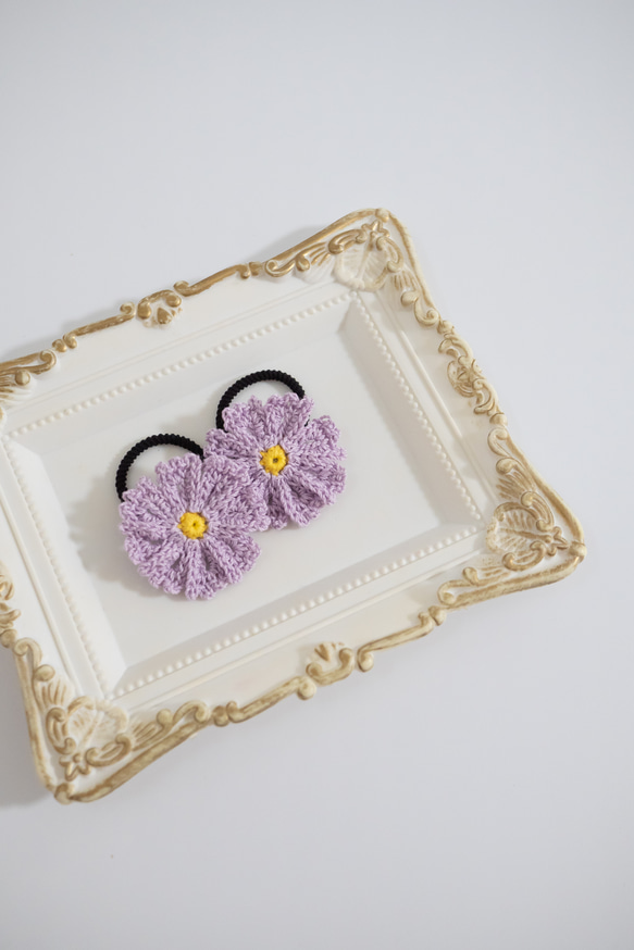 小さめ可憐なコスモスツインヘアゴム 秋桜 秋 ゴム交換可 キッズ