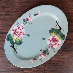 ソンチャン オーバルプレート アイボリー ベトナム食器 手描き 花柄