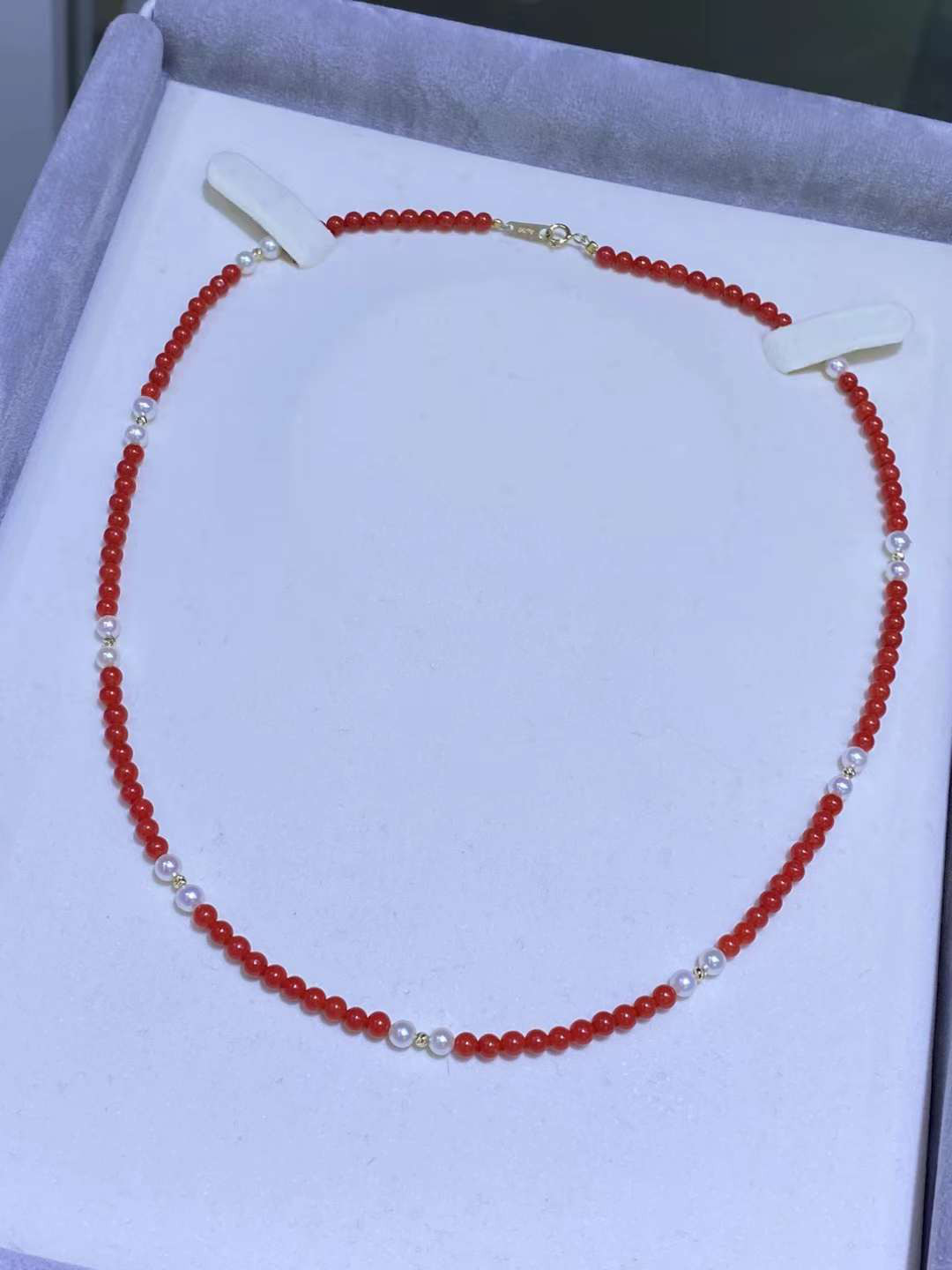 珊瑚&あこや真珠ネックレスk18