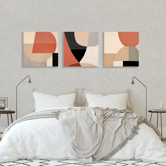 正方形キャンバスパネル abstract geometric ウォーム 3枚セット 北欧