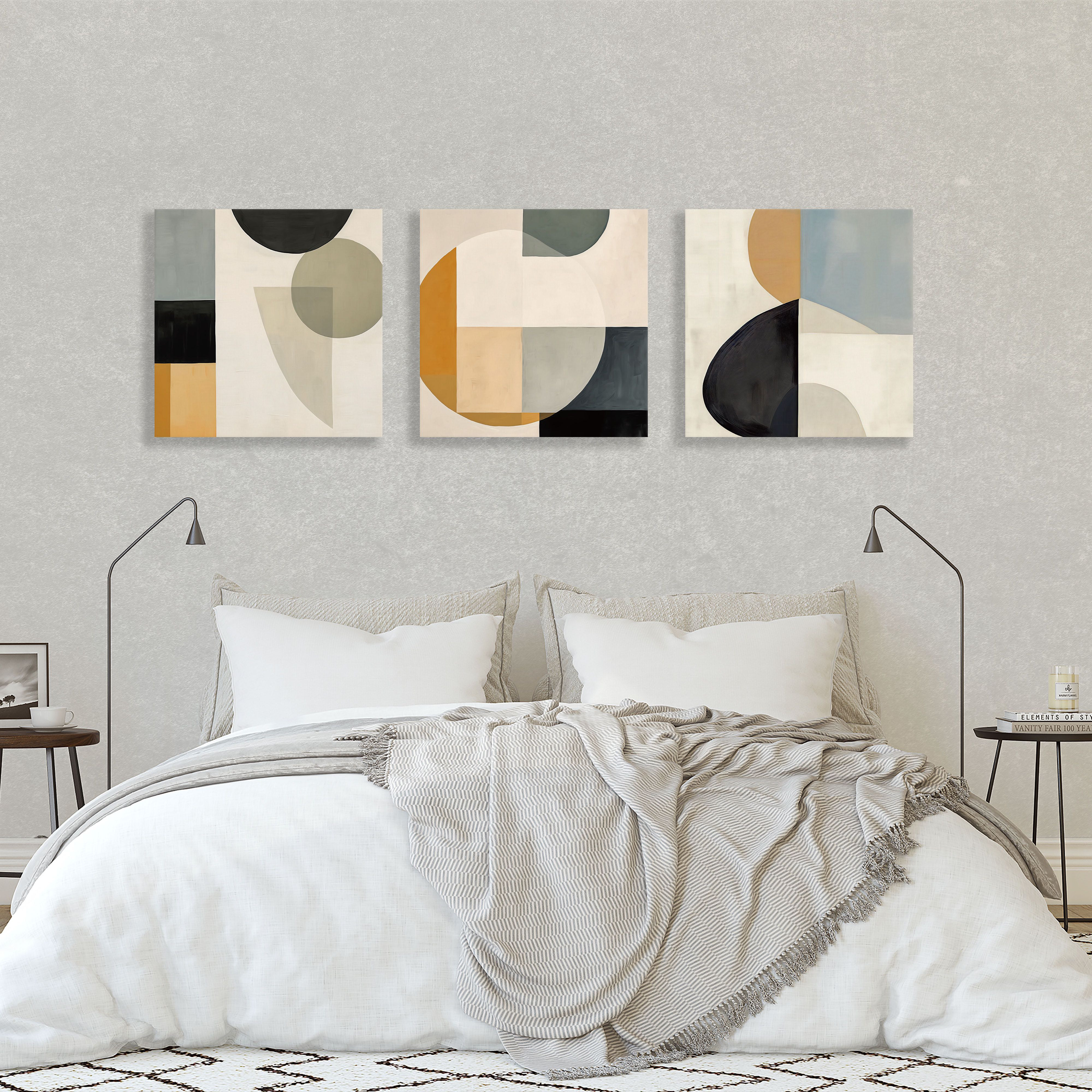 正方形キャンバスパネル　abstract geometric グレイッシュ 3枚セット　北欧ジャパンディ アートパネル