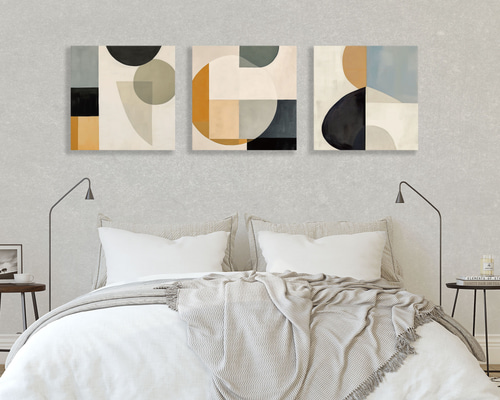 正方形キャンバスパネル abstract geometric グレイッシュ 3枚セット