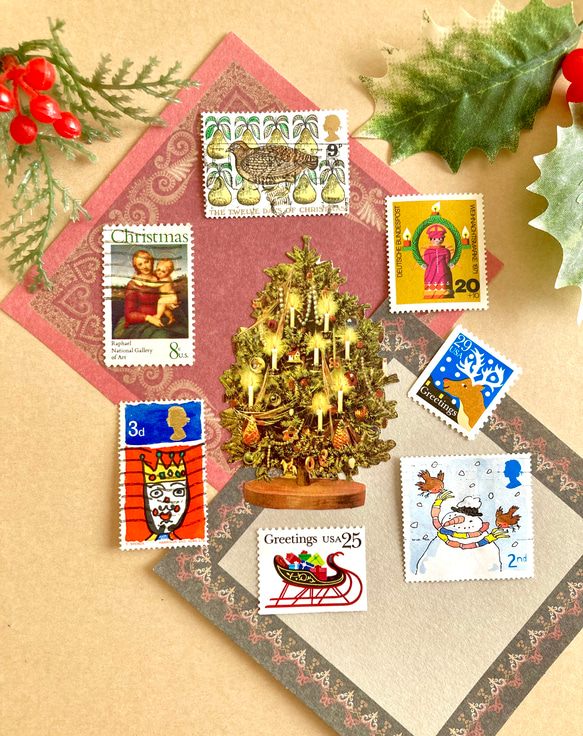 ⭐︎.。海外の美しいクリスマス切手7枚 ＆ ドイツのクロモス（ツリー