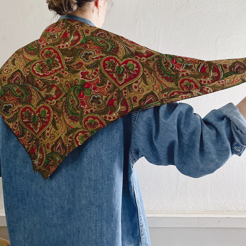 フランス製ヴィンテージ生地のシルクスカーフ(MUSTARD Paisley フランス製ヴィンテージ生地のシルクスカーフ(MUSTARD Paisley