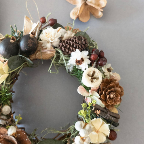 森の木の実のリースブラウン 秋冬ギフト インテリア ナチュラル リース