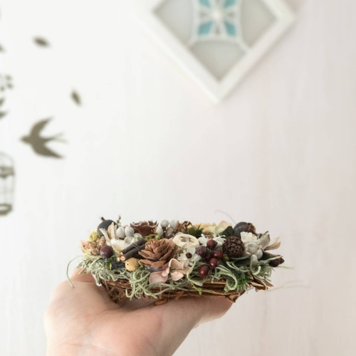 森の木の実のリースブラウン 秋冬ギフト インテリア ナチュラル リース