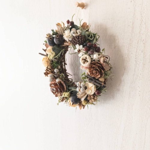 森の木の実のリースブラウン 秋冬ギフト インテリア ナチュラル リース