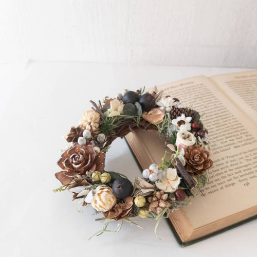 森の木の実のリースブラウン 秋冬ギフト インテリア ナチュラル リース