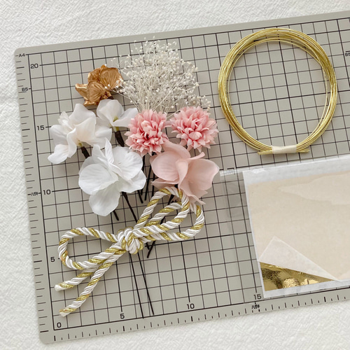 和装髪飾り　ヘッドドレス　水引×金箔　ゴールド　ベージュ 金箔選択可 水引 和装 ヘアアクセサリー ヘッドドレス 結婚式