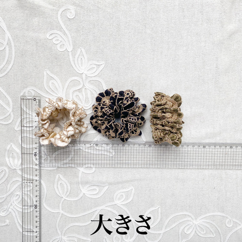 さんふらわあシュシュ インド刺繍 リボン 大人 大きめ ヘア