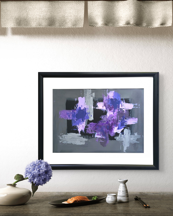紫 / 抽象画 53×44㎝ A3 額セット インテリア 雑貨 おしゃれ