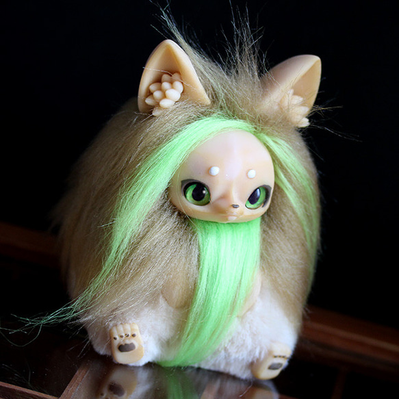 No.012 二頭身お狐(薄茶黄緑) ぬいぐるみ 工藤マリ絵 通販 18279322