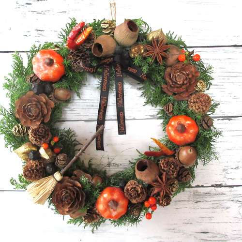 ハロウィンリースハンドメイド❤️　④ 2024 ハロウィン リース Cotton Cloth 通販 18279378｜Creema(クリーマ)