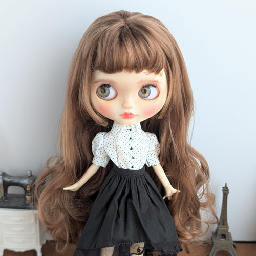 1242※単品※白黒ドット柄のふんわりパフスリーブブラウス・半袖