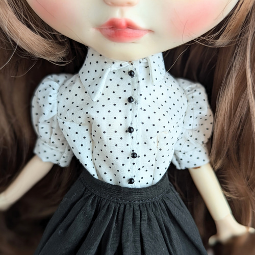 1242※単品※白黒ドット柄のふんわりパフスリーブブラウス・半袖