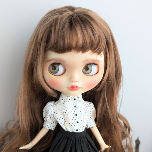 1242※単品※白黒ドット柄のふんわりパフスリーブブラウス・半袖