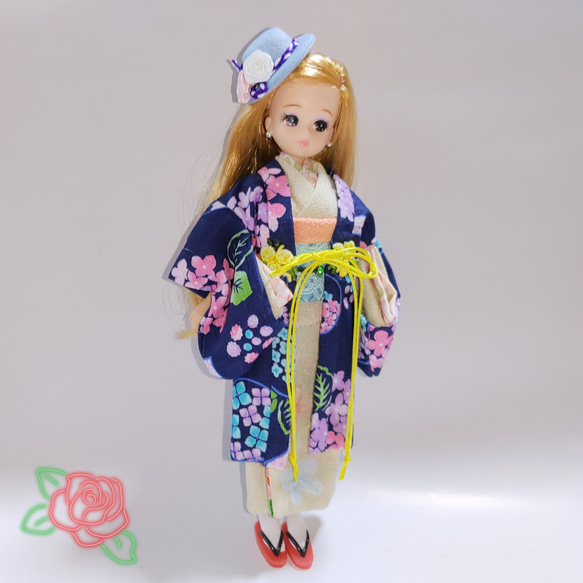 ハンドメイド リカちゃん 着物セット めざまし (青蝶) 