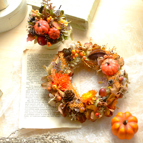 ハンドメイド 秋のフラワーリース パンプキン 秋 オレンジ 季節 リース ハンドメイド 秋のフラワーリース パンプキン 秋 オレンジ 季節 リース
