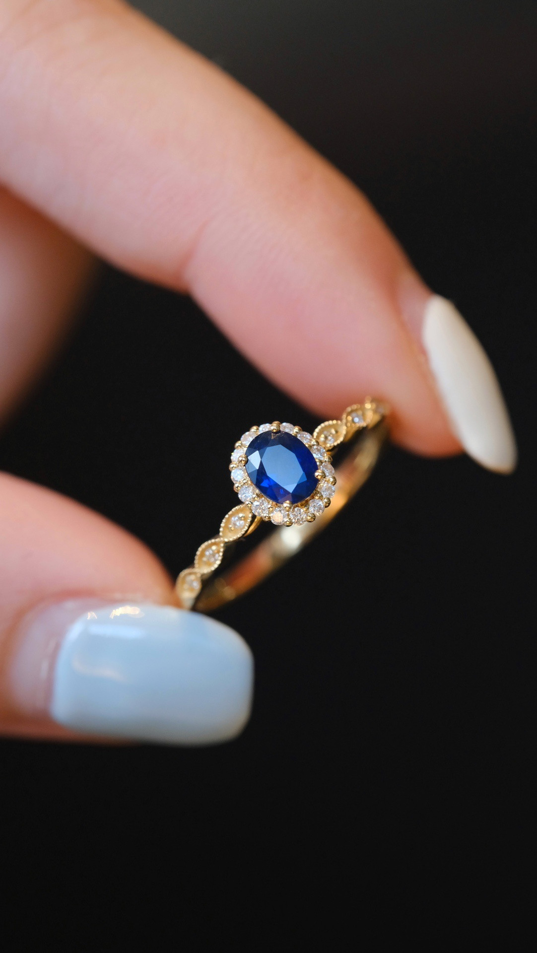 天然ダイヤモンド付きサファイアリングk18