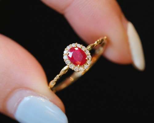 天然ダイヤモンド付きルビーリングk18 指輪・リング パール大好き(購入