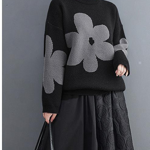 大きいサイズ レディース 秋冬 ニット トップス 花柄 新品 長袖 人気