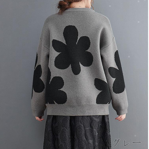 大きいサイズ レディース 秋冬 ニット トップス 花柄 新品 長袖 人気