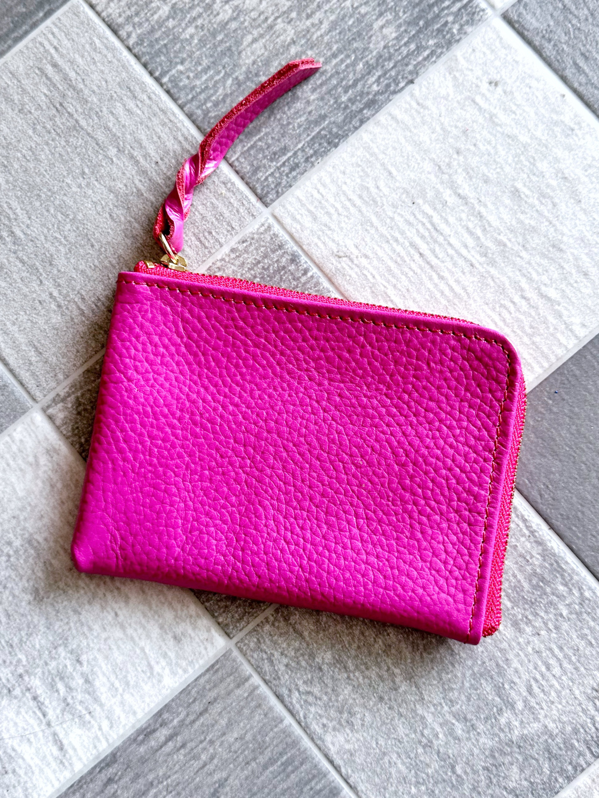 大きい L字財布 本革 カードケース シュリンク マゼンタ ピンク