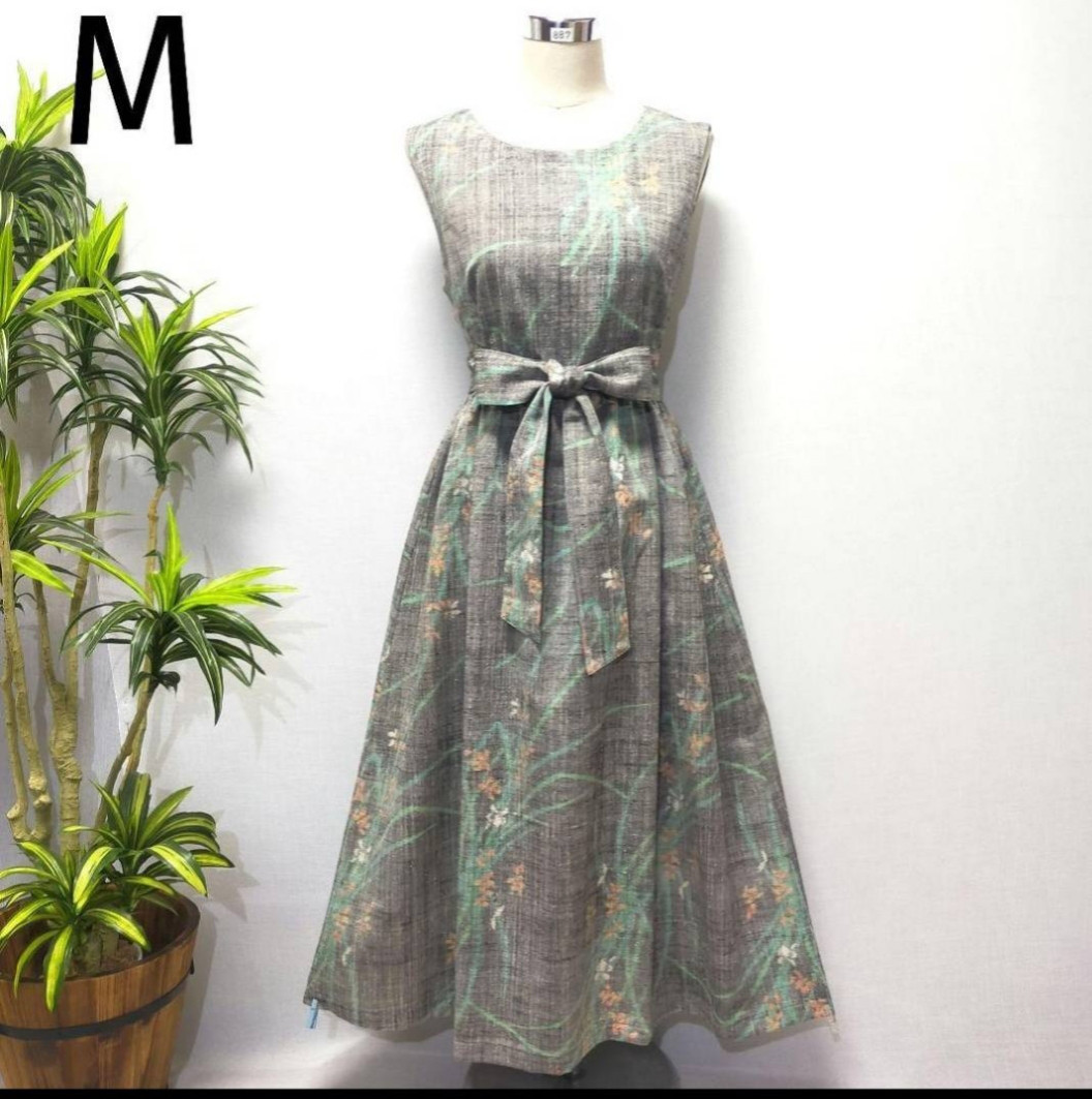 着物リメイク ワンピース ジャンパスカート 2WAY 花柄 アンティーク 