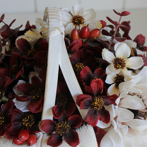 一点物】秋色 コスモスのバスケット アレンジメント アーティ  