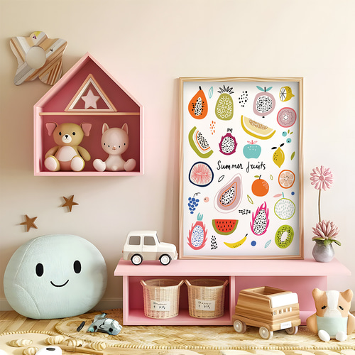 アートポスター フルーツパラダイス 北欧風 キッズルーム 知育